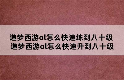 造梦西游ol怎么快速练到八十级 造梦西游ol怎么快速升到八十级